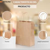 Hostelpak Packaging 50 Bolsas Papel Kraft - Bolsas de Papel con Asas Resistentes, Perfectas como Bolsa Regalo para Cumpleaños, Negocios o para los Alimentos - Bolsas kraft Ecológicas papel 100% reciclado - Bolsa con asa torsionada color marrón reciclables - details 0