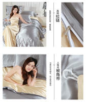 Juego De Cama Nórdico De Seda Satinada Con Fundas De Almohada Y Sábana Cubierta De Edredón Lujo Sólido Para Pareja Tamaño Grande - details 8