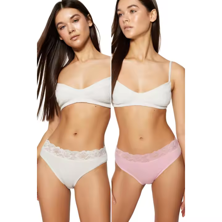 Trendyol Ecru-Pink 2-Pack Lace Detailed Cotton Classic Panties Thmss23Ku00023 - 1