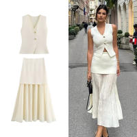 Conjunto De Vestido Para Mujer Estilo Británico Con Botones Metálicos Y Volante Hasta El Tobillo Traje De Invierno Elegante Y Temperamental - details 2