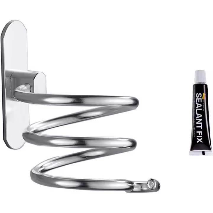 Necesidad de perforar baño secador de pelo titular de cable titular secador de pelo titular con cable conveniente para baño/dormitorio/balcón (sin agujero) plata 1PCS - 1