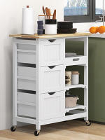Carro de Cocina Carrito Auxiliar con Ruedas Carrito Verdulero con Tablero de Madera 3 Cajones 2 Estantes Abiertos y Bandeja Extraíble para Comedor Salón 67x37x85,5 cm Blanco - details 1