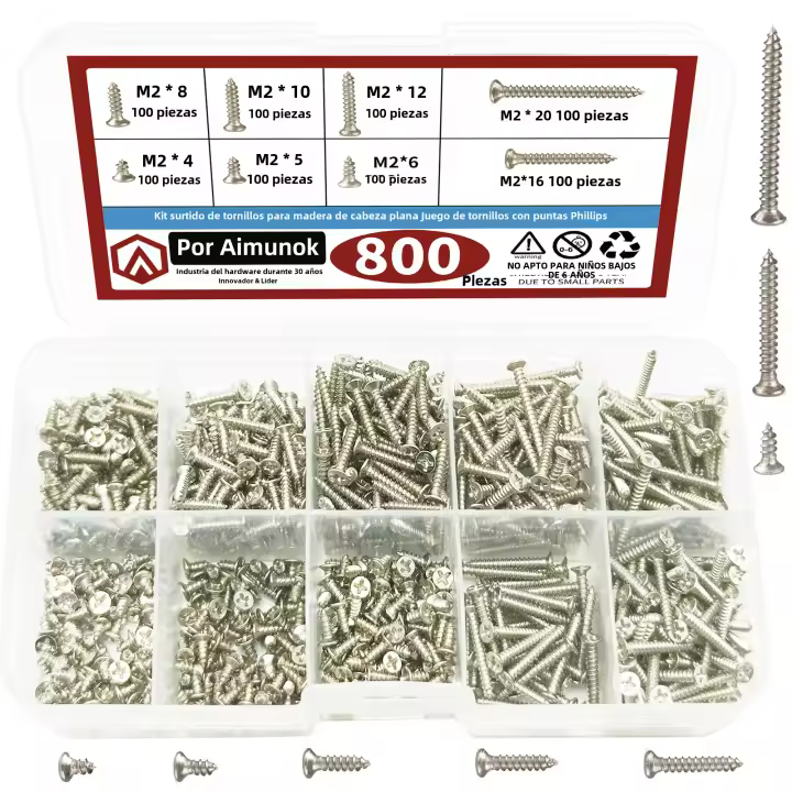 Kit De 800 Piezas De Tornillos Auto-Abrazadores M2 Con Juego De Tornillos De Bloqueo Y Clavos Para Madera Herramienta De Carpintería DIY - 1