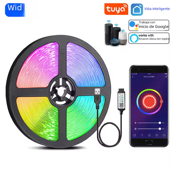 Tiras LED Inteligentes WiFi RGB Controladas Por App Tuya Smart Life Compatible Con Alexa Y Google Home Para Decoración De Fiestas Y Habitaciones - 1