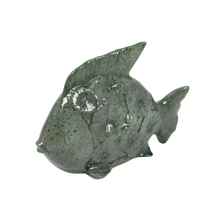 Figura Pez Ceramica Verde 34x29x11 Cm - 1