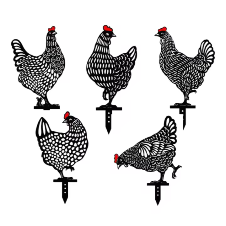 5 piezas de gallinas de jardín, decoración de suelo de jardín con diseño de gallinas - 1