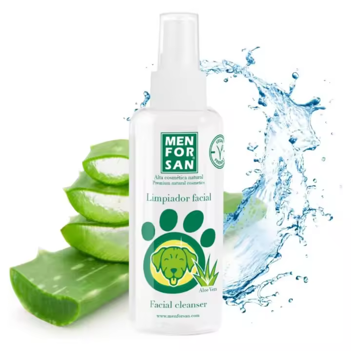 Menforsan Limpiador facial para perros 60ml - Spray limpiador - Con Aloe Vera - Higieniza y limpia sin agua - Hipoalergenico, Incoloro, Sin Olor - 1