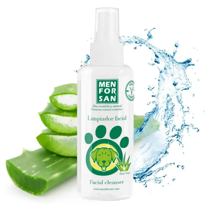 Menforsan Limpiador facial para perros 60ml - Spray limpiador - Con Aloe Vera - Higieniza y limpia sin agua - Hipoalergenico, Incoloro, Sin Olor - 1