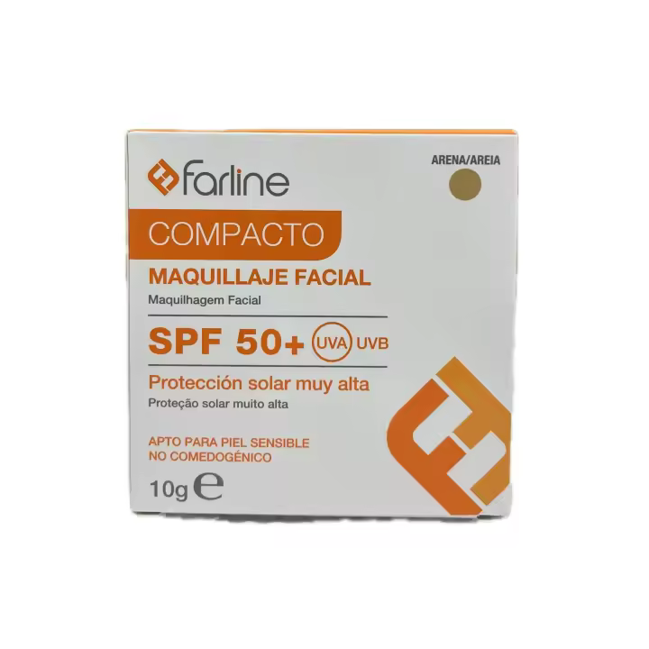 Farline Solar Maquillaje Facial Compacto SPF 50+ Color ARENA Protección Solar Muy Alta 10g - 1