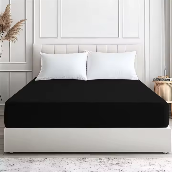 SHANN - Sábana Bajera Ajustable - Negro - Bolsillo Profundo 30cm - Microfibra Poliéster, Suave y Transpirable - Cama 90-105-135-150-160-180 - 1