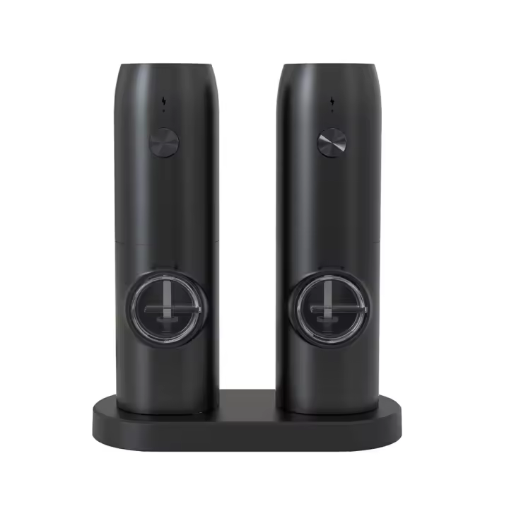Juego de Molinillo Eléctrico para Sal y Pimienta, Molino Automático de Pimienta con batería, Grano Ajustable, Operación con una mano, Triturador Electrónico de Especias con Base Decorativa y Luz LED - 1