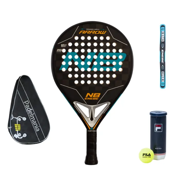 Pala de padel Enebe Arrow + Funda Pádel Manía + Protector Enebe + Bote de Pelotas Fila - 1