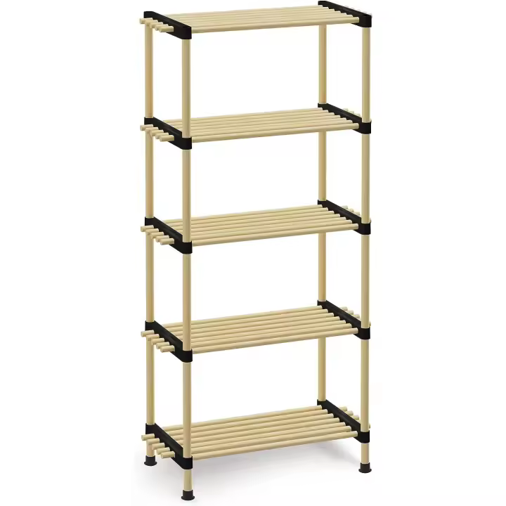 STARLEY-Organizador de estantes de almacenamiento de madera, fácil de instalar, estante de pie de baño, ligero, sin tornillos. 2, 3 ,4 y 5 niveles, unidades ajustables, unidad de estantería de pino de alta calidad - 1
