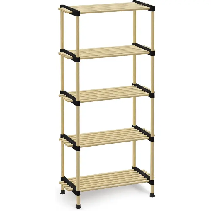 STARLEY-Organizador de estantes de almacenamiento de madera, fácil de instalar, estante de pie de baño, ligero, sin tornillos. 2, 3 ,4 y 5 niveles, unidades ajustables, unidad de estantería de pino de alta calidad - 1