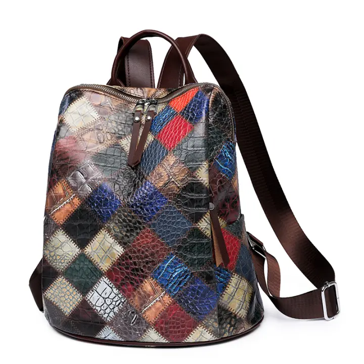 Mochila Vintage de retales Para Mujer, Morral Cuero, viaje, mochilas escolares ad - 1