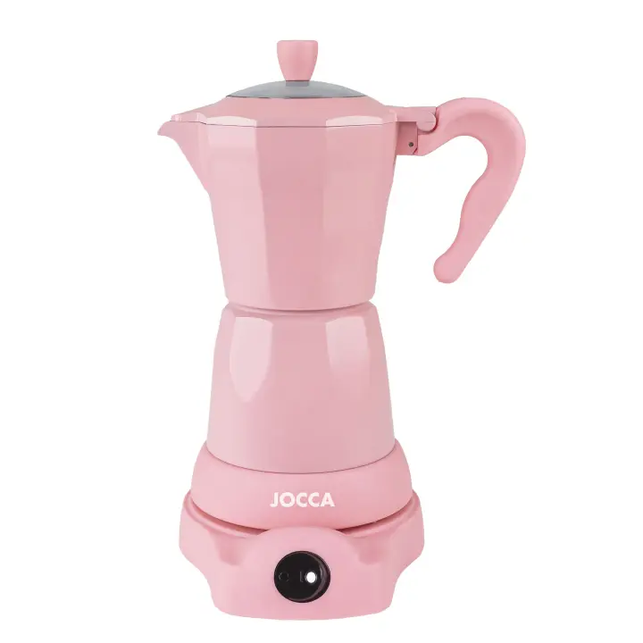 Jocca Cafetera Italiana Eléctrica Rosa 6 Tazas sin Cables con Jarra Transparente y Sistema Mantener Caliente - 1
