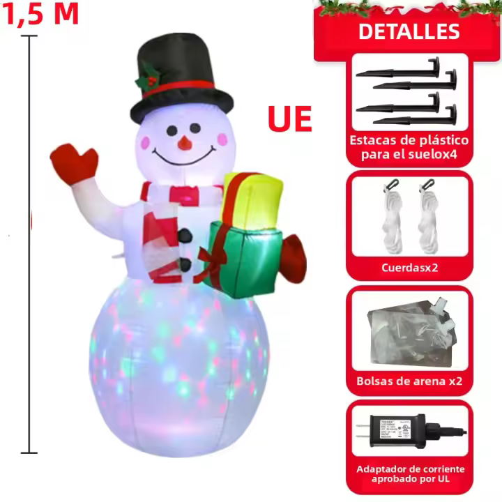 Guantes De Navidad Verdes Inflables Con Hombre De Nieve Modelo Exterior Con Luz LED Giratoria Decoraciones De Navidad Para Interior Y Exterior 7FT - 1
