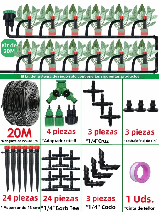 Kit De Riego Por Drip Automático KESLA Para Jardín 1/4'' 13CM Regadío Para Maceta De Bonsái Flor Vegetal Invernadero - 1