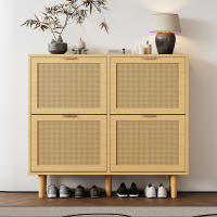 Zapatero con 4 Cuadros abatibles, arcón de trinquete de chino con Tiradores Metálicos, Zapatero para pasillos, dormitorios, Pisos, muebles de Madera, Dimensiones: 100x25x90 cm - details 0