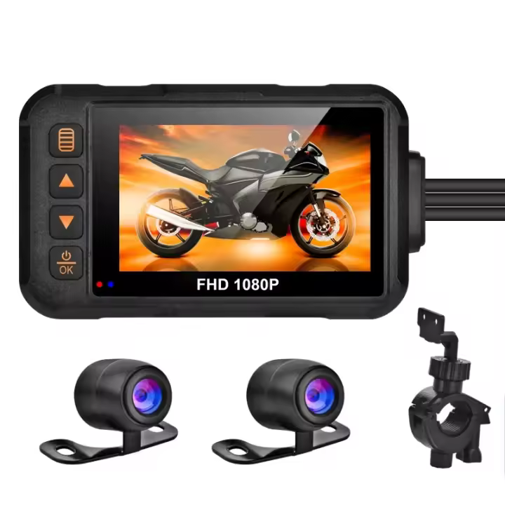 Cámara DVR Para Motocicleta 3 Pulgadas Impermeable Con Visión Nocturna 720P Delantero Y 480P Trasero Grabación En Círculo Sensor G Y Detección De Movimiento Negro - 1