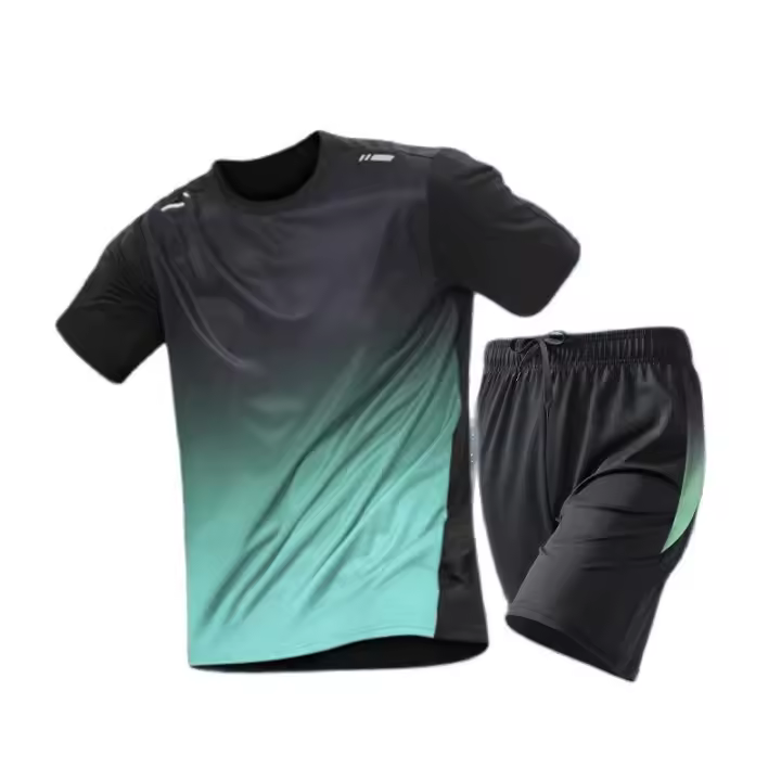 Conjunto De Entrenamiento De Baloncesto Para Hombres Verano Camiseta De Manga Corta Gradiente Y Shorts Secado Rápido 2 Piezas - 1