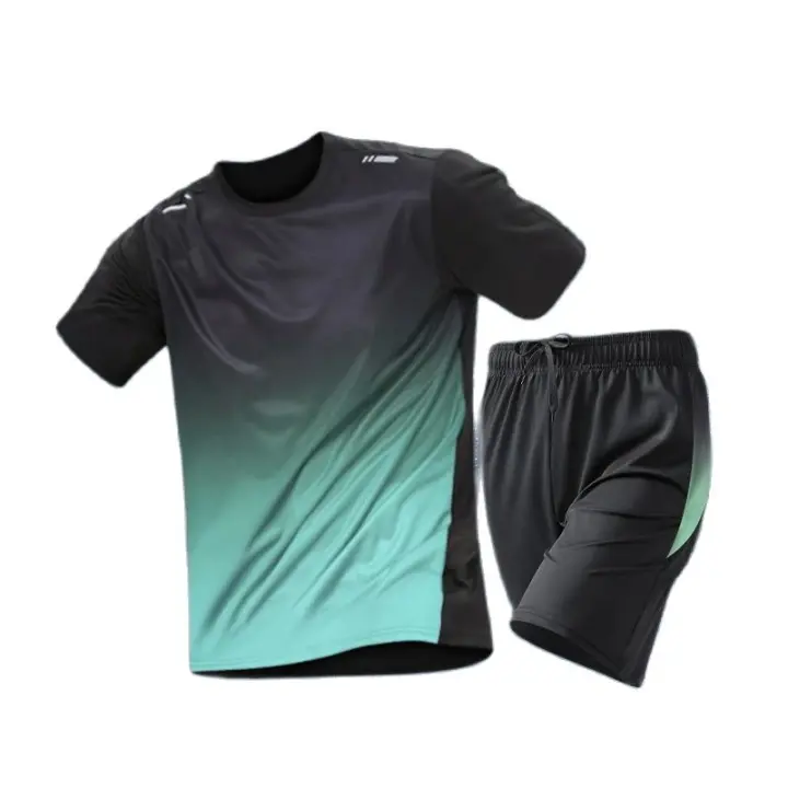 Conjunto De Entrenamiento De Baloncesto Para Hombres Verano Camiseta De Manga Corta Gradiente Y Shorts Secado Rápido 2 Piezas - 1