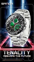 Reloj De Pulsera Deportivo Para Hombre SANDA De Lujo Acero Inoxidable Tiempo Dual Pantalla LED Luminosa Resistente Al Agua Con Alarmas Y Calendario - details 0