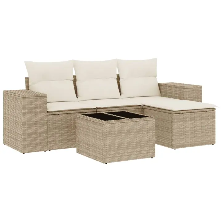 Juego de sofás Jardín con zapatos 5 pzas sintético beige - 1