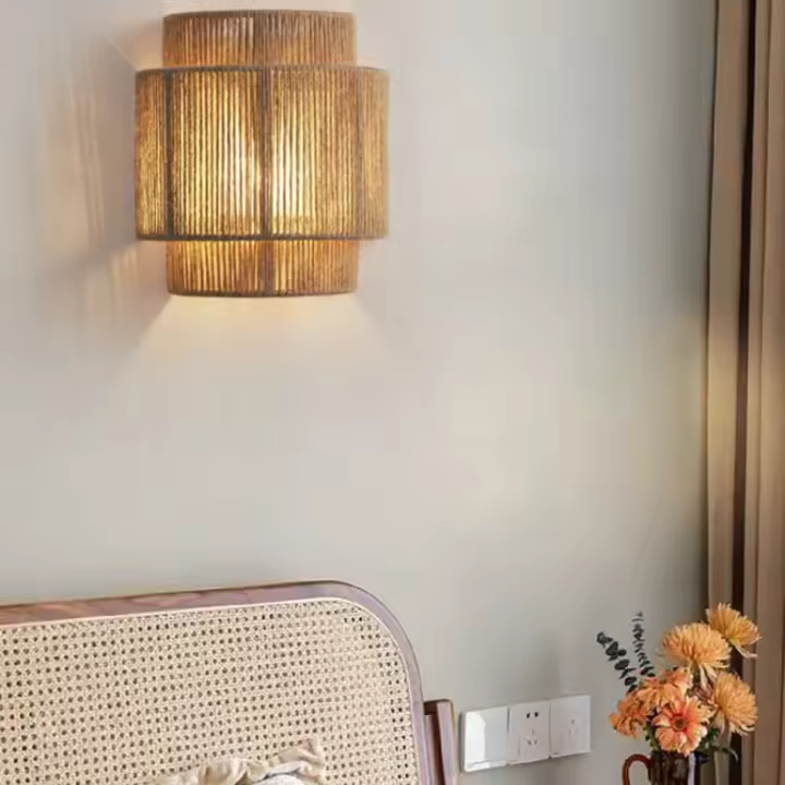 Lámpara De Pared Retro De Rotura Tejida LED E27 Con Cuerda De Henequén Iluminación Para Decoración De Sala De Estar Estilo Chino - 1
