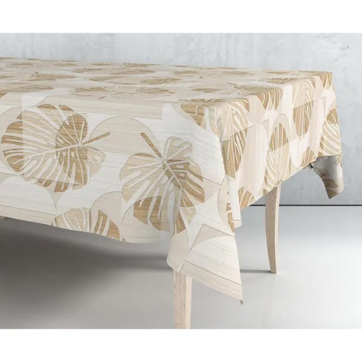 Mantel de Hule Estampado por Metros - Hojas Grandes Beige Marrón 43285-1    mantel por metros; manteles; mantel barato; mantel jardín - 1