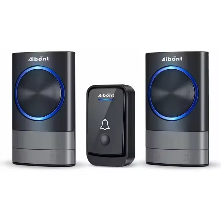 Timbre inalámbrico: Timbre electrónico resistente al agua IP65 con alcance de 200 m, el kit incluye 1 timbre resistente al agua y 2 receptores enchufables, 45 melodías con 4 ajustes de volumen - 1