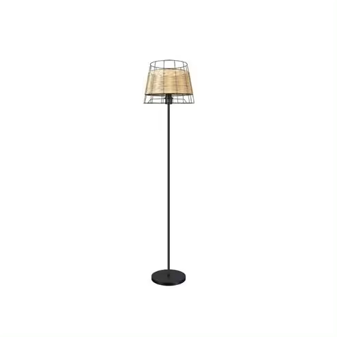 FABRILAMP Lámpara de Pie Salón Burano 1xe27 Forja/ratan 150x32x32 Cm - Negro - 1