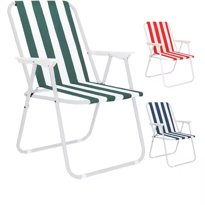 GREATOOL Silla de Playa Plegable con Reposabrazos ,Estructura de Acero Resistente - Asiento de Lona Impermeable,Estampado a Rayas - 75 x 53 x 43 cm ,Ideal para Playa o Camping - 1