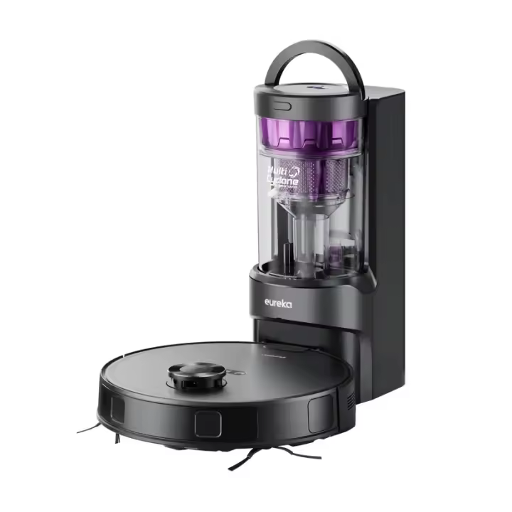 Eureka E20 Plus Aspiradora Robot de 8000 Pa, color blanco, con Estación de Vaciado Automático sin Bolsa, Robot Aspirador Friegasuelos Antienredos, Evitación de Obstáculos 3D, Autonomía de 180 Minutos, DuoDetect AI - Negro - 1