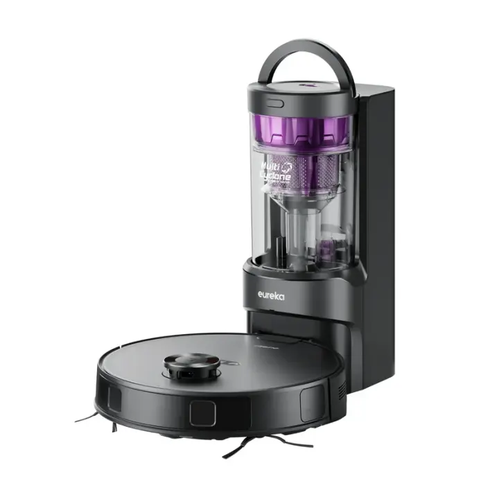 Eureka E20 Plus Aspiradora Robot de 8000 Pa, color blanco, con Estación de Vaciado Automático sin Bolsa, Robot Aspirador Friegasuelos Antienredos, Evitación de Obstáculos 3D, Autonomía de 180 Minutos, DuoDetect AI - Negro - 1