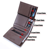 Cartera De Cuero Genuino Para Hombres Organizadora Vertical Tres Plegables Portatarjetas Antirrobo Con Cremallera Monedero - details 9