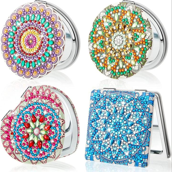 Kit De Espejo Portátil Mandala DIY Pintura Diamante Para Mujeres Arte De Diamante Kit De Espejo Para Adultos PU Cuero Plegable Completo