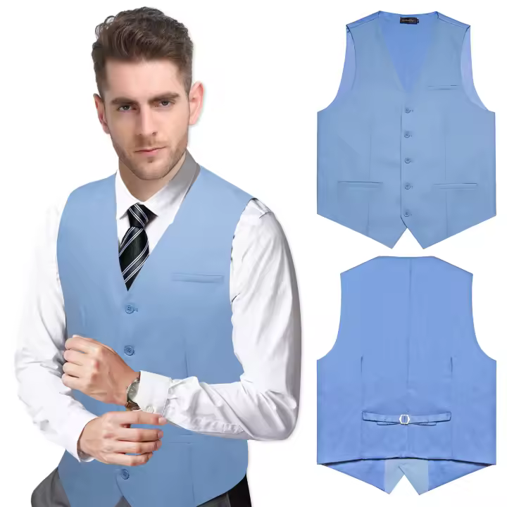 Chaleco Sin Mangas De Cuello V En Color Negro Azul Rojo Para Hombres Estilo Casual Slim Fit Vest Top Gilet Formal Business - 1