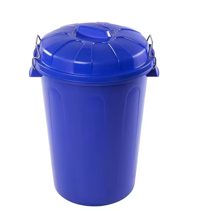 Tradineur - Cubo de basura con tapa y asas metálicas, contenedor de residuos de plástico, papelera, reciclaje, industrial, fabricado en España (Azul, 100 litros, 57 x 74,5 x 52 cm) - 1