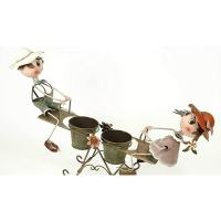 CAPRILO REGALOS & DECORACIÓN Macetero Doble Decorativo de Metal "Niño y Niña en Balancín". Adornos y Figuras. Decoración para Jardín. Regalos Originales. 50 x 13 x 29 cm. IB 2 - details 0