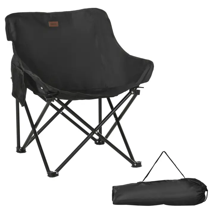 Outsunny Silla de Camping Plegable Silla de Pesca Portátil con Bolsa de Transporte y Marco de Acero Carga 110 kg para Patio Campamento Picnic Senderismo Negro - 1