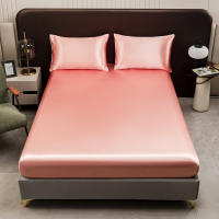 Sábana De Seda Helada En Color Sólido Talla Twin Full Queen Con Banda Elástica Sábana De Cama Natural Sin Funda Para Almohada - details 13