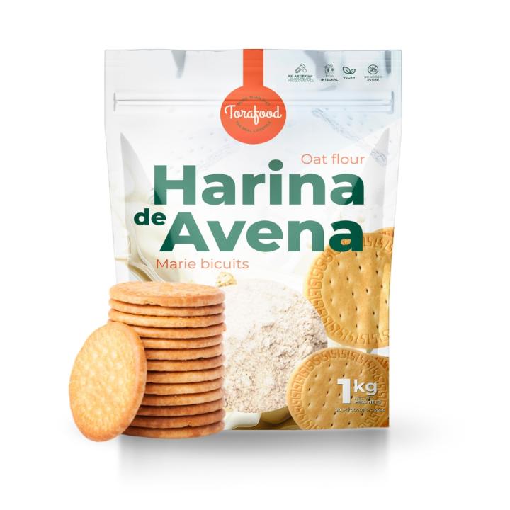 Harina de Avena en polvo  Pack de 2 Unidades  Sabor Galleta Maria  1KG  Ideal para Tortitas de Avena  Rica en fibra  Contiene grasas saludables  Versátil en la cocina  TORAFOOD