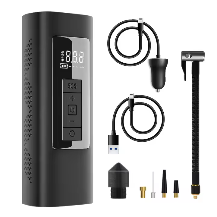 Compresor de aire portátil 6000mAh 150PSI. Inflador eléctrico para ruedas de coche, moto, bicicleta, pelotas y colchonetas con linterna, luz de emergencia y PowerBank- PMK GRUPO - 1