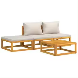 VIDAXL 3155303 set de muebles de jardín de 4 piezas de madera maciza de acacia con cojines color gris claro - 1