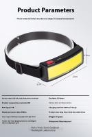 Linterna Frontal COB LED Super Brillante Recargable 180° Lámpara De Corbata Impermeable Para Actividades Al Aire Libre Como Pesca Senderismo Camping Y Ciclismo - details 2