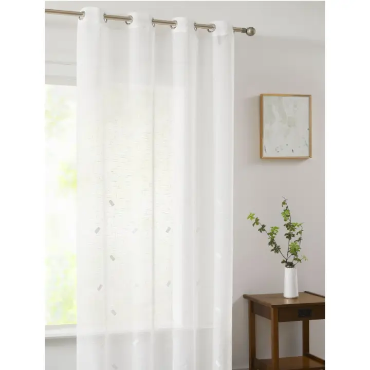 Visillo Rústico Bordado Tiras con Ollaos, VCL-005, 140x265 cm, 100% Poliéster, Color Crudo, Camaltex - 1