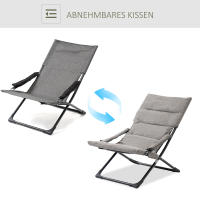 Silla plegable con colchón desmontable, Silla de Jardín flexible, Silla de camping, tumbona, Tejido, Maple, Gris, 66x94x79 cm, para Jardín, Terraza y Balcón. - details 5