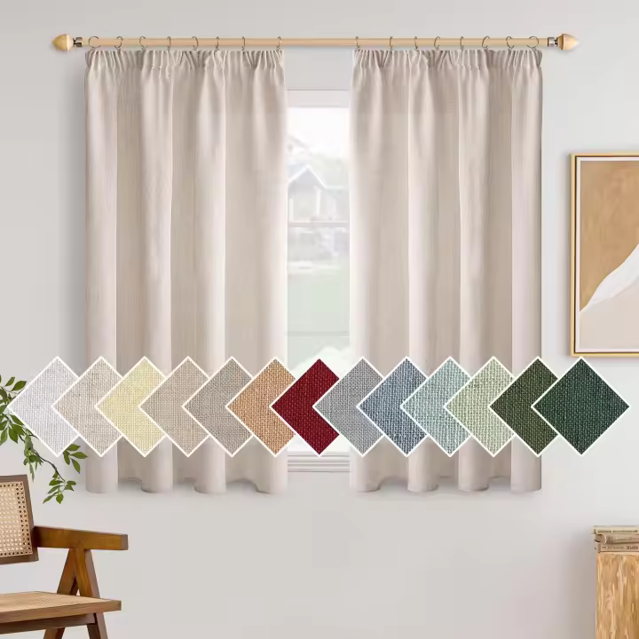Cortinas Lino con Cinta Fruncidora Visillos Dormitorio Ventana Translúcido Cortinas Modernas para Salón Habitación 2 Piezas 140x225cm Blanco - 1