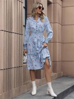 Vestido Casual De Mujer Con Estampado Floral Cuello V Manga Larga A-Line Longitud De Rodilla Cintura Alta Primavera Otoño Invierno - details 10